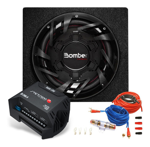 Combo Subwoofer 12 Carbon 250w Rms+ Potencia 4 Ch + Cables