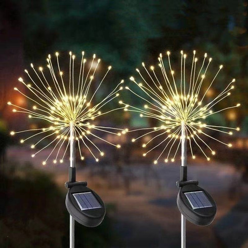 Estaca 150 Leds Cobre Luz Calida Solar Jardin Lampara X 2 U