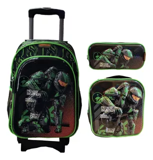 Set Mochila Con Carro Lonchera Lapicera Halo Master Chief 6d Chenson