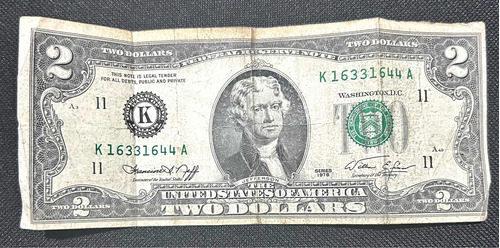 Billete De $2 Dólares De La Suerte Serie K, Año 1976