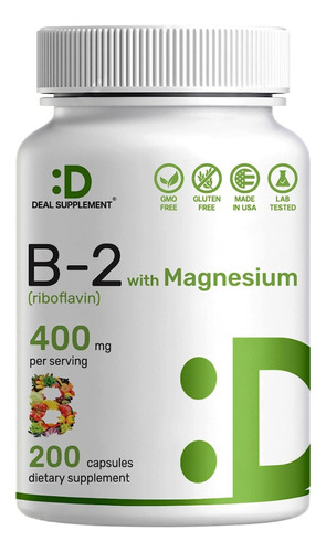 Vitamina B2 Riboflavina + Magnesio Glicinato 800mg Capsulas