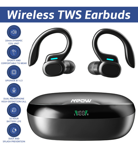 Auriculares Inalambricos Bluetooth 5.3 Con Microfono