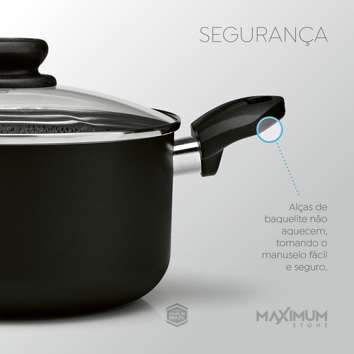 Caçarola Alu Maximum Stone Aa 24cm Tampa Vidro Preto Panelux
