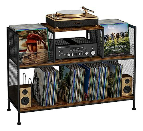 Mesa De Tocadiscos Vintage Con Almacenamiento Para 350 Vinil