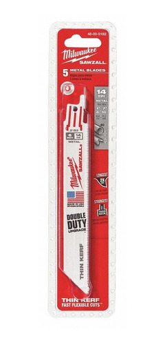 Sawzall Bl 14t 6LG Metal Thin Kerf 5pk Milwaukee 48-00-5182