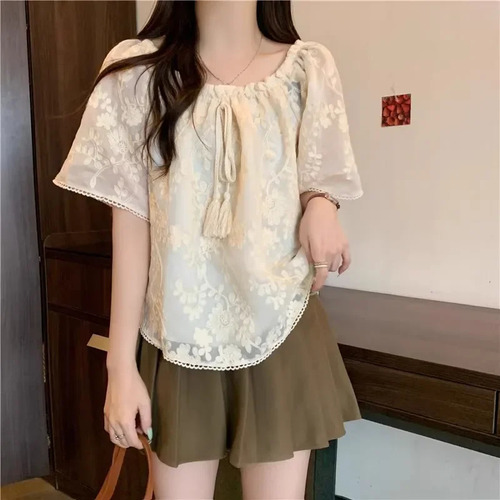Top De Verano De Encaje Con Un Solo Hombro Para Mujer