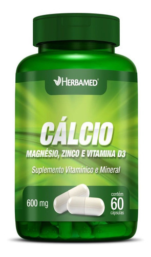 Calcio, Magnesio, Zinco E. Vit D3 600mg 60cps - Herbamed Sabor Sem Sabor