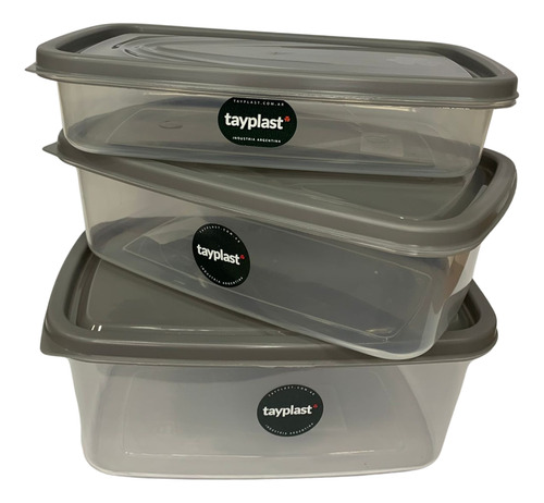 Hermeticos X3 Vianda Recipiente Rectangular Plastico Tayplas Gris Oscuro