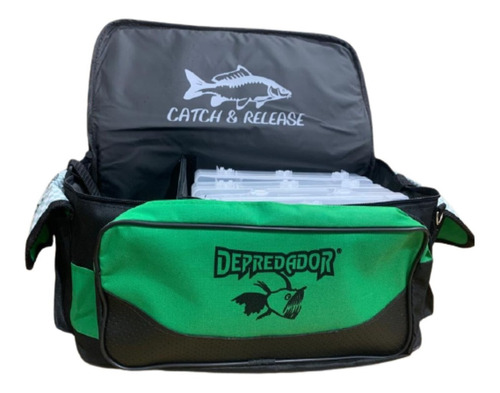 Bolso Pesca Depredador Tararira Spinning Señuelo + 4 Cajas