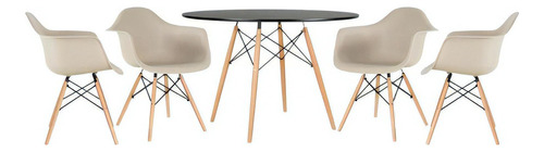Kit Mesa Jantar Redonda 120 Cm 4 Cadeiras Eames Wood Daw Cor da tampa Mesa preto com cadeiras nude