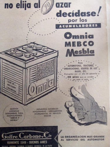 Muy Antigua Publicidad Clipping Batería Auto Omnia Año 1959a