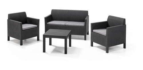 Juego De Living Jardin Exterior Rattan 2 Cuerpos Orlando Estructura Gris