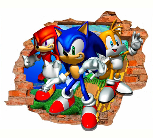 Vinilo Pared Rota 3d Sonic 50 Cm Wall Stickers