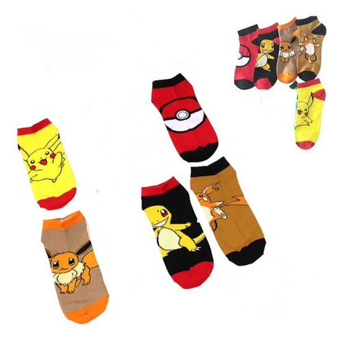 5 Pares Anime Pok Eevee Calcetines Corte Bajo Unisex