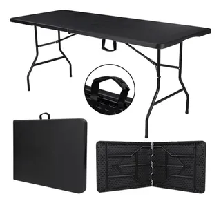 Mesa Jardin Negra Plegable Plástico Para Exterior 122x74x60