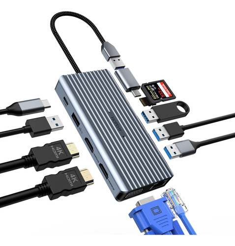 Hub Usb C 12 En 1, Estación De Acoplamiento Usb C Pantalla T