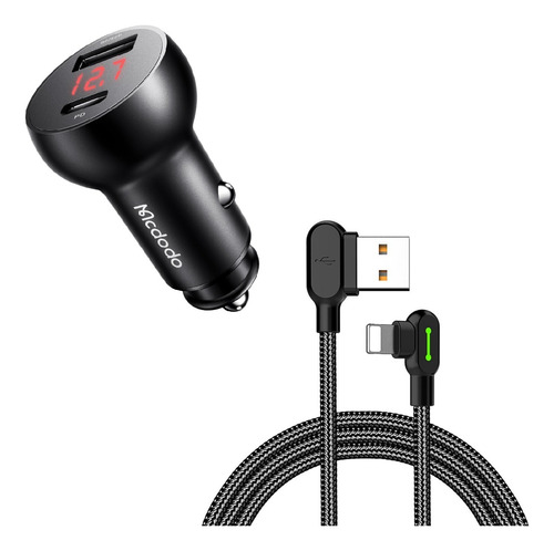 Cargador 30w De Auto Para iPhone Usb Y Usb C + Cable Mcdodo