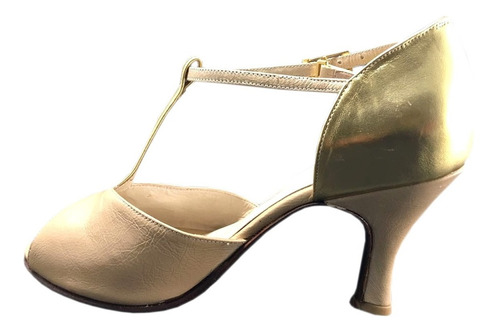 Zapato De Baile Tango Salsa Bachata Rock Beige Y Dorado 6,5