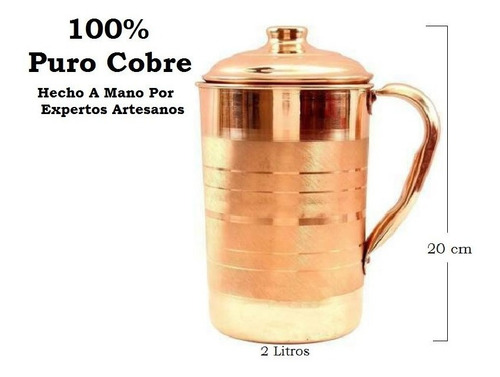 Jarra 2 Litros Hecha A Mano En Cobre Puro Ayurveda Yoga Salu