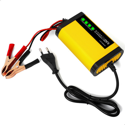 Carregador Bateria Smart Charger 2ah 12v - Bivolt 110~220V Automático Visor Completo cor amarelo