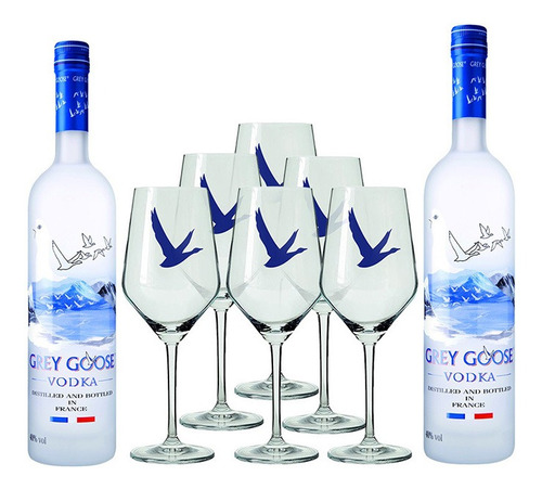 2 Botellas De Grey Goose 750 Ml + 6 Copas De Acrílico