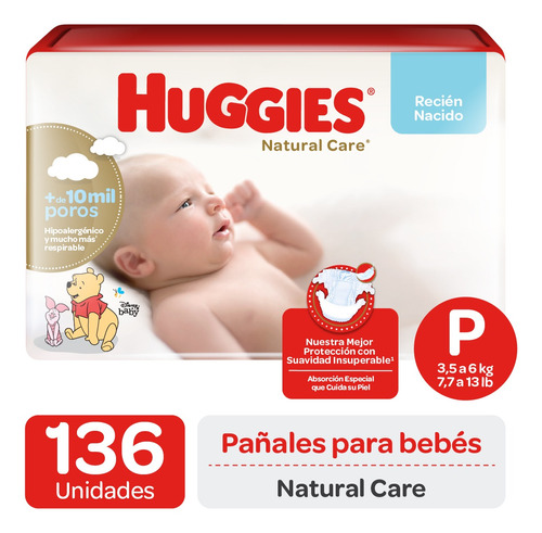 Pañales Huggies Natural Care 136 Un (4 Paqx34) Talla P
