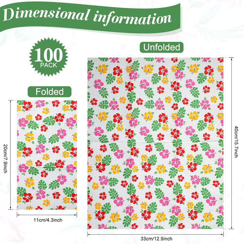 100 Servilletas Florales De Hibisco, Servilletas Desechables