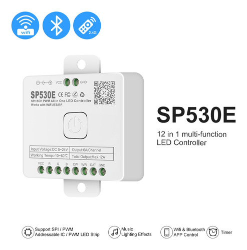 Controlador Led Wifi 12 En 1 Sp530e Pwm Spi, Atenuador De Pí