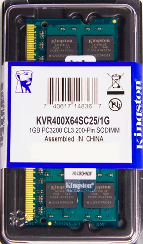 Memória Kingston Ddr1 1gb 400 Mhz Notebook 16 Chips 2.5v
