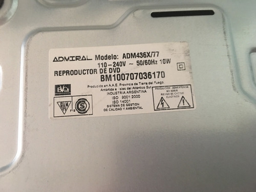 Reproductor De Dvd Admiral Modelo Adm436x/77