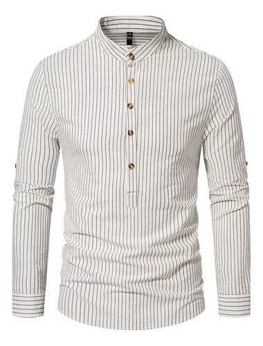 Camisa A Rayas De Cuello Vertical Japonesa Para Hombre**