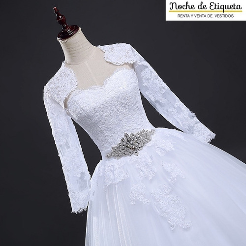 Imagen 2 de 5 de Vestido De Novia Strapless C/torera Manga Larga Encaje