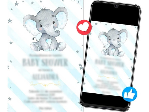 Invitación Baby Shower Elefante Niño Personalizada Digital