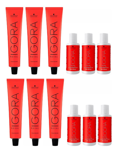 Schwarzkopf Kit Tintura Igora Royal X6 Unidades + Oxidante Sin Tono