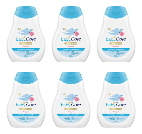 Kit 06 Shampoo Dove Baby Hidratação Enriquecida 200ml