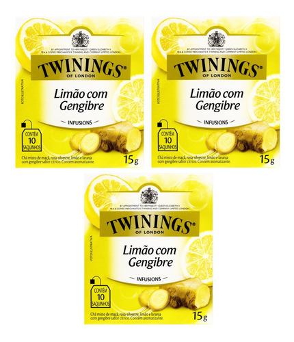 Kit 3 Twinings Of London Limão Com Gengibre 15g 10 Saquinhos