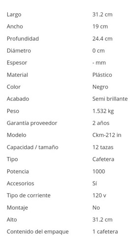 Cafetera Koblenz Para 12 Tazas