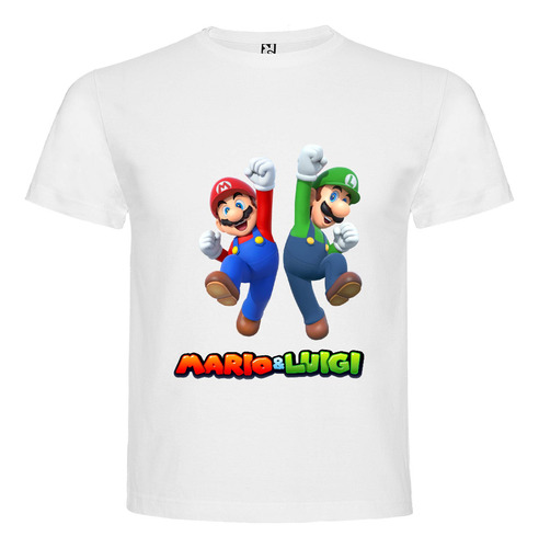 Polera Blanca Algodón 100% Niños Mario Luigi Bros Puño