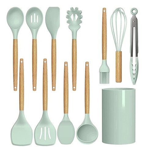Silicona 12 Piezas Utensilios De Cocina Espátula Pastelera Verde
