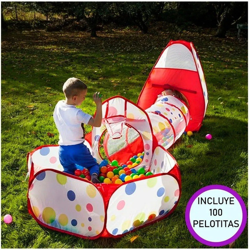 Carpa Casita Infantil C/túnel Y Pelotero 3en1 +100 Pelototas