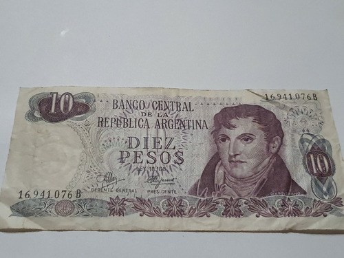 Billete De Diez Pesos Ley Argentinos Serie B