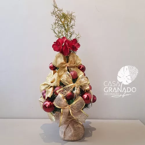 Árvore De Natal Decorada Vinho E Dourado Vai Montada 40cm