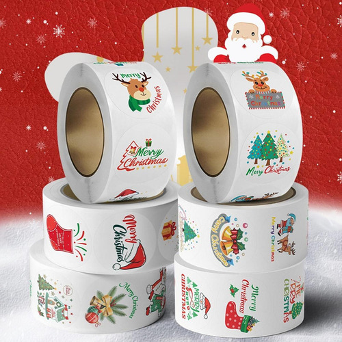 3 Rollo De 500 Pegatinas Navideñas Para Hacer Estilo C