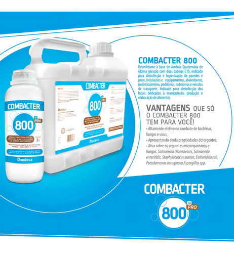 2x Combacter 800 Desinfetante Quaternário Amônia 1l Dominus
