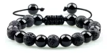 Comprar Pulseras Hombre Mujer Cuerda Onix Negro Brilloso Piedra Lava