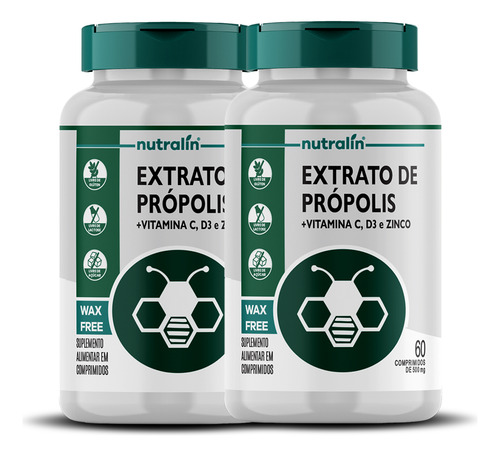 Kit 2 Extrato De Própolis Nutralin C/ Vit C + Vit D3 + Zinco
