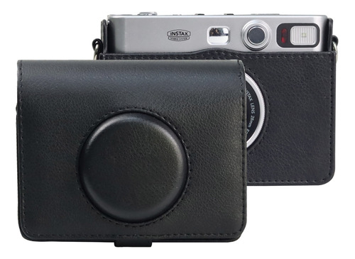 Funda Negra De Piel Integral Para Fujifilm Instax Mini Ev