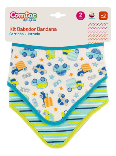 Kit 2 Uni. Babador Bandana Carrinho E Listras - Comtac Kids