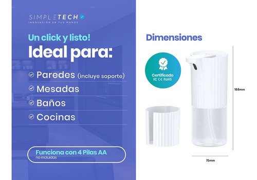 Imagen 4 de 6 de Dispenser Jabon Líquido Automático Espuma Alcohol Gel Sensor