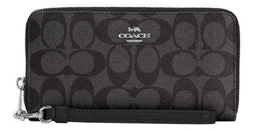 Billetera Larga Con Cierre Color Negro Humo Y Negro  Coach